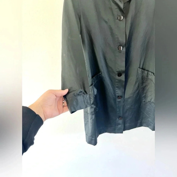 Holt Renfrew Vintage Blue Cotton Collared Long Line Button Front Jacket Size 44 - Picture 5 of 13